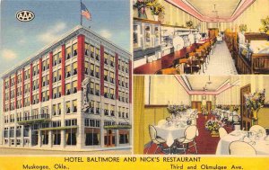 Hotel Baltimore Nick's Restaurant Muskogee Oklahoma linen postcard