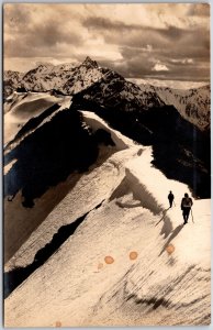 Two Men Climbing The Mountain Real Photo RPPC Postcard