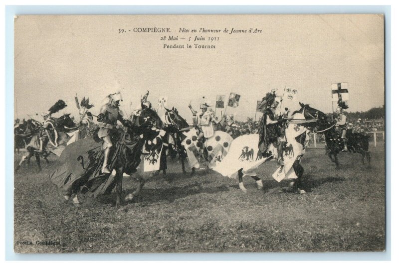 1913 Carnaval de Menton France Parade Carnival Jousting Knights Costume Postcard 