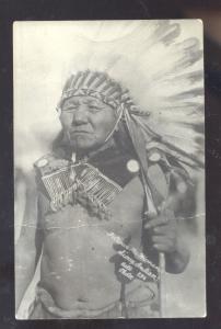 RPPC MOBRIDGE SOUTH DAKOTA INDIAN SIOUX INDIAN WARRIOR REAL PHOTO POSTCARD