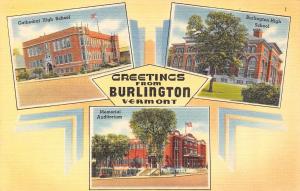 VT,  Vermont  BURLINGTON & CATHEDRAL HIGH SCHOOLS & Auditorium  c1940's Postcard