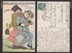 FRANCE 1914, Postcard, Patriotic concert, Humor, Propaganda, WWI, Used