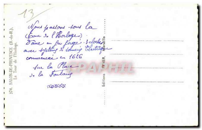 Old Postcard Salon De Provence Clock Tower I