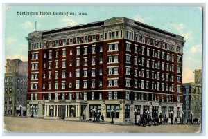 1910 Burlington Hotel Exterior Roadside Burlington Iowa IA Posted Trees Postcard