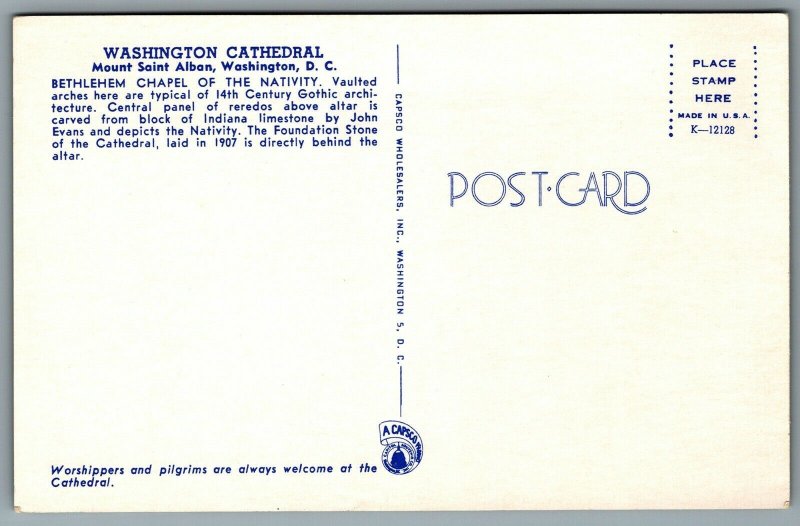 Postcard Mount Saint Alban Washington DC c1970s Cathedral Bethlehem Chapel