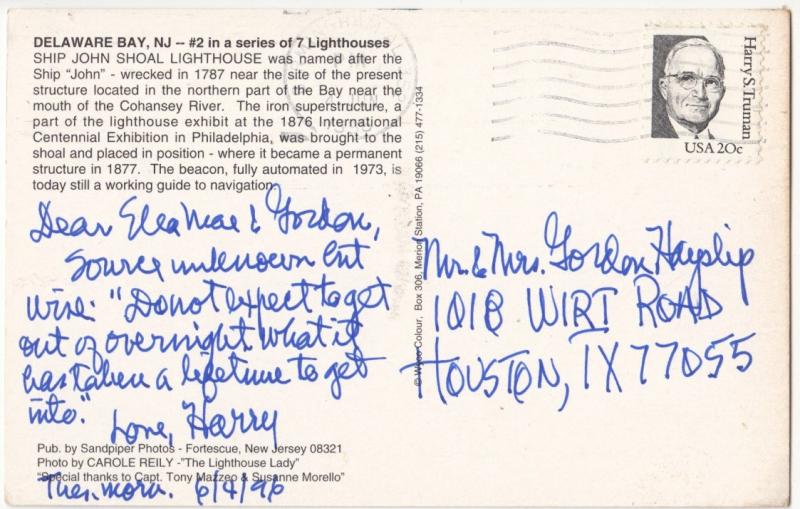 Delaware Bay, NJ, Ship John Shoal Lighthouse, used Postcard