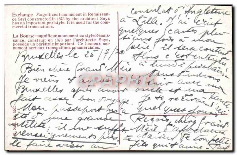 Old Postcard Brussels Stock Exchange