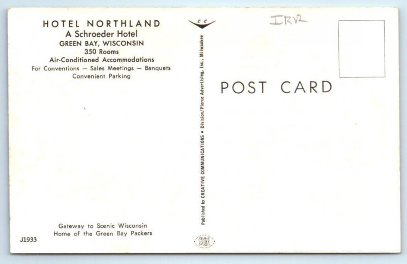 GREEN BAY,  WI Wisconsin  ~ Roadside HOTEL NORTHLAND  c1960s  Postcard