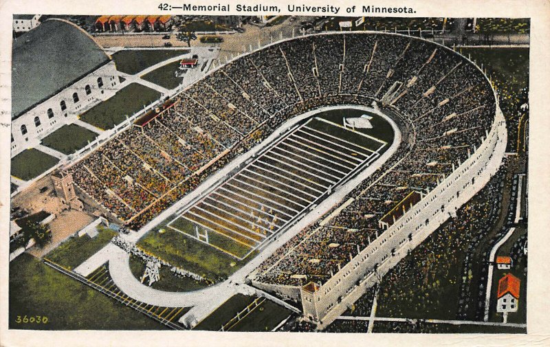 Memorial Stadium, University of Minnesota, Early Postcard, Used in 1933