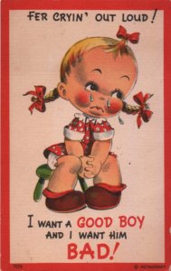 lonely hearts postcard: I Want a Good Boy and I Want Him Bad!