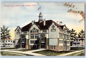 Mc Alester Oklahoma Postcard Public High School Exterior Building 1908 Vintage