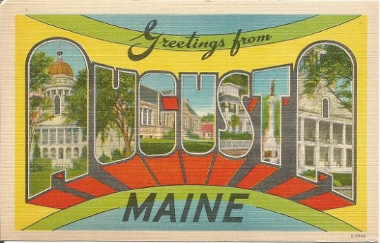 Augusta Maine Large Letter Big Letter Vintage Postcard Linen