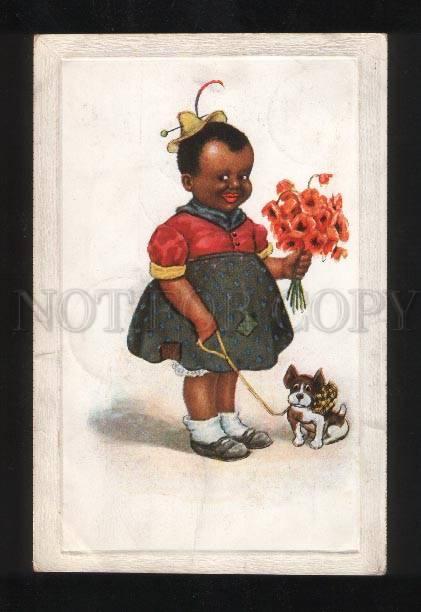 056690 BLACK Americana Girl w/ FRENCH BULLDOG old