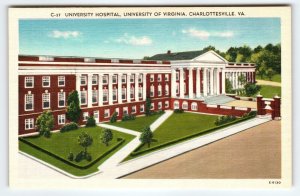 University Hospital Building Charlottesville Virginia Postcard Linen Vintage