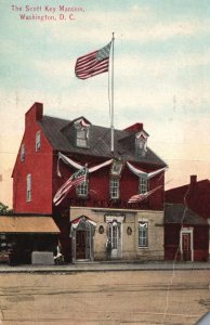 Vintage Postcard 1911 The Scott Key Mansion House Washington D.C. US Flag