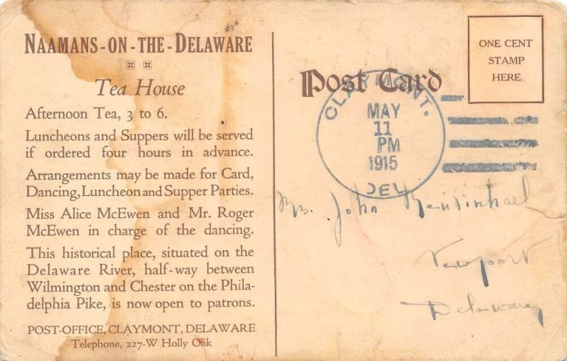 Naaman Delaware Naamans On The Delaware Tea House, Vintage Postcard U18083