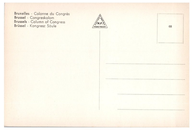 Brussels Column of Congress VNF Maastricht Vintage Postcard 0700