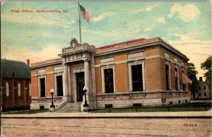 View of Post Office, Jacksonville IL Vintage Postcard L78