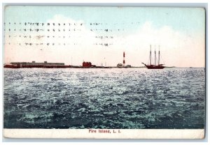 1912 Fire Island Light House Scene Long Island  New York NY Posted Boat Postcard