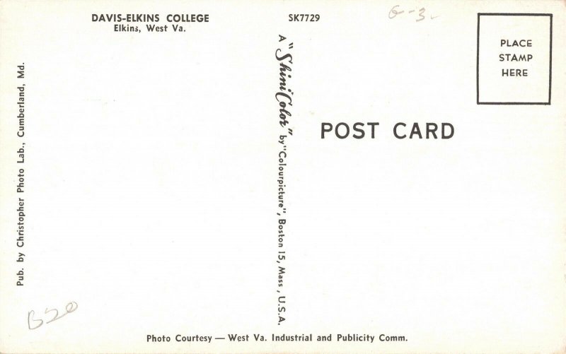 Davis-Elkins College West Virginia Postcard 2R3-266 