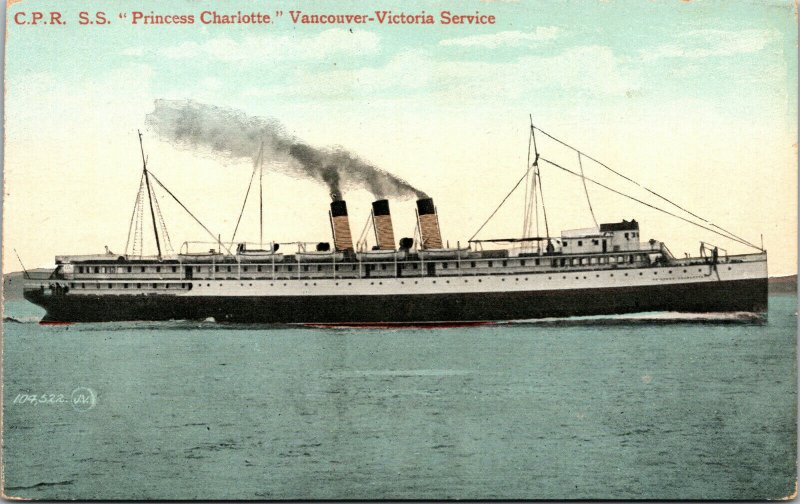Vtg CPR SS Princess Charlotte Ocean Liner Vancouver Victoria Service Postcard