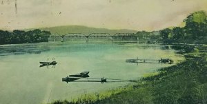 1906 Susquehanna River Owego New York boats bridge docks a2-82