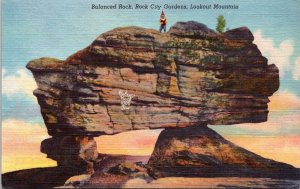 Balanced Rock Rock City Gardens Lookout Mountain Linen Postcard UNP VTG Unused 