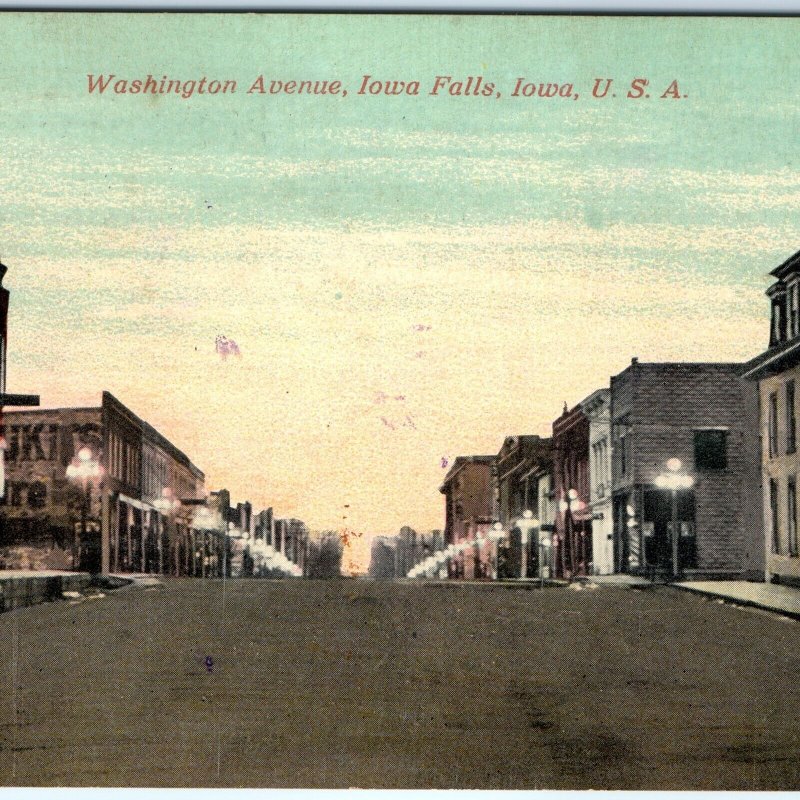 c1900s Iowa Falls, IA Washington Ave Downtown Litho Photo Postcard Main St A84