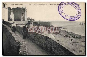 Old Postcard Emerald Cote Saint Malo Ramparts around the Bon Secours beach