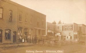 Wakeman OH Railway Avenue Horse & Wagons RPPC Postcard