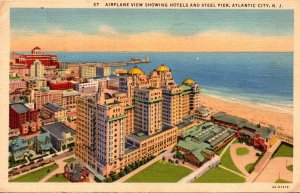 New Jersey Atlantic City Airplane View Showing Hotels and Steel Pier 1939 Cur...