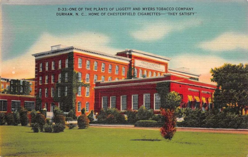 Durham North Carolina Liggett and Myers Tobacco Plant Vintage Postcard AA68661