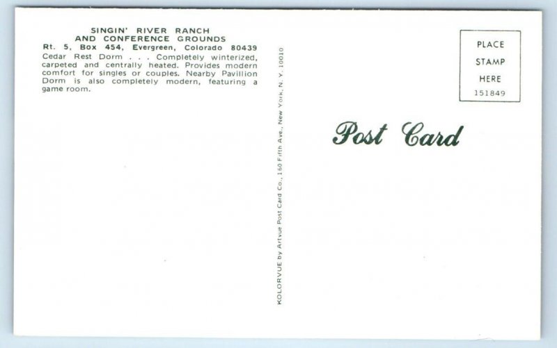 EVERGREEN, CO ~ Cedar Rest Dorm SINGIN' RIVER RANCH Conference Grounds Postcard