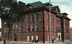 Vintage Postcard 1909 Watervliet High School NY Corner Brick Building Valentine