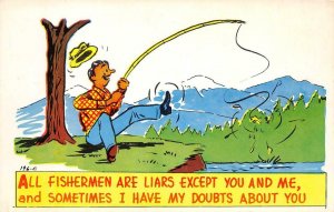 All Fishermen Are Liars Fishing Comic Laff Gram c1950s Vintage Postcard