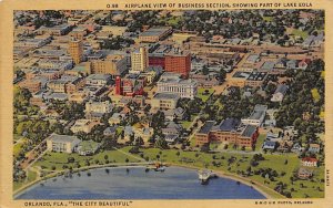 Airplane View of Business Section Showing Lake Eola City Beautiful - Orlando,...