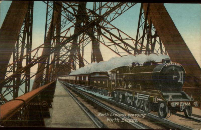 Forth Bridge Scotland RR Train Steaming Close-Up c1910 Postcard