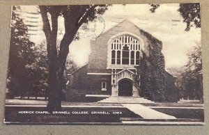 VINTAGE 1943 USED POSTCARD -HERRICK CHAPEL, GRINNELL COLLEGE, GRINNELL, IOWA