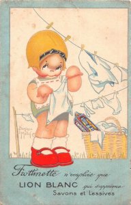 Advertising Lion Blanc Laundry Whitener Girl Art Beatrice Mallet postcard B929