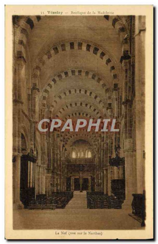 Old Postcard Vezelay Basilica of the Madeleine The nave view of Narthex