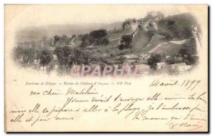 Old Postcard Around Dieppe Ruins of Chateau d'Arques map 1899