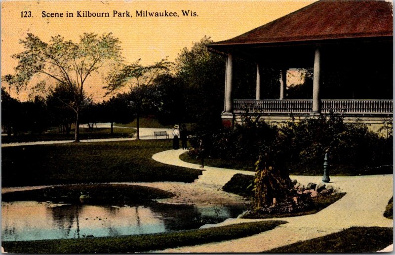 Scene in Kilbourn Park, Pavilion, Milwaukee WI c1912 Vintage Postcard K75