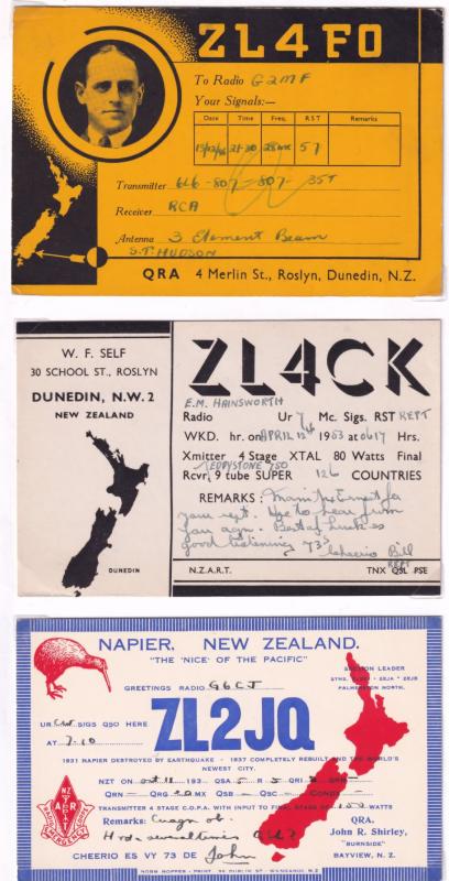 Napier Dunedin 3x QSL Radio Breaker Antique New Zealand Postcard Card s