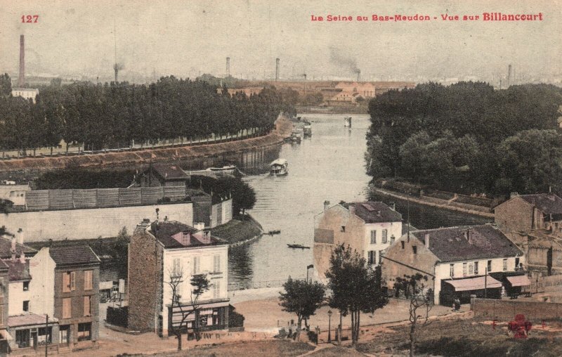 Vintage Postcard 1910's La Seine Au Bas-Meudon Vue Sur Billancourt Paris France