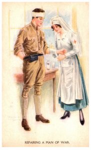 WWI Nurse  repairing Soldier