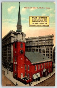 Boston  Old South Church  Massachusetts    Postcard  c1915