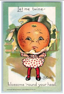 Curtis Artist Signed Postcard Girl Orange Head Fruit Garden Patch Tuck's c1910's