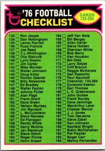 1976 Topps Football Card Checklist #133-264 sk4671