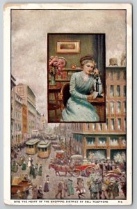 Bell Telephone Advertising Heart of Shopping District Postcard A25