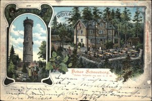 Germany Hoher Schneeberg Tower Town View c1900 Vintage Postcard